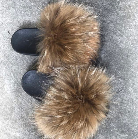 Natural Brown Fur Slides